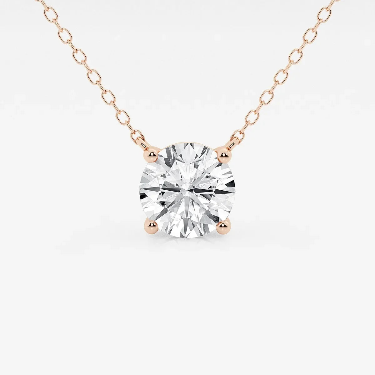 Rose gold chain with round lab grown diamond pendant, Delux Jewelry fine jewelry