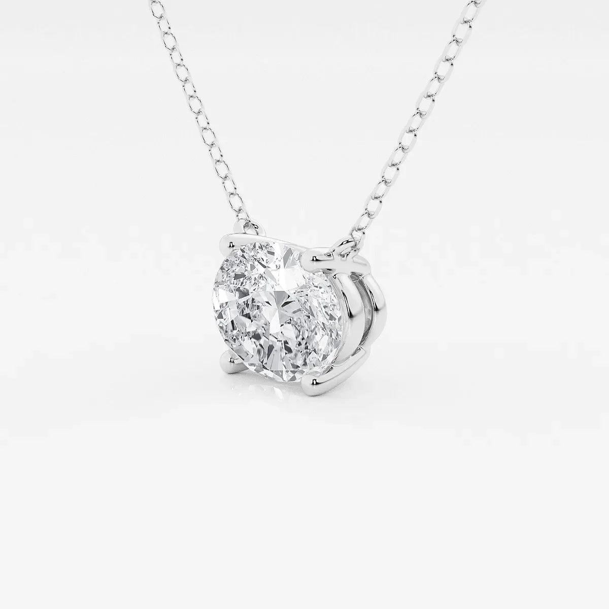 Oval lab grown diamond pendant in white gold on delicate chain, Delux Jewelry fine jewelry