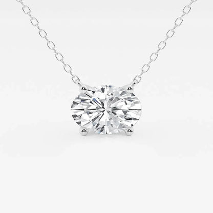 Oval lab grown diamond pendant on white gold chain from Delux Jewelry