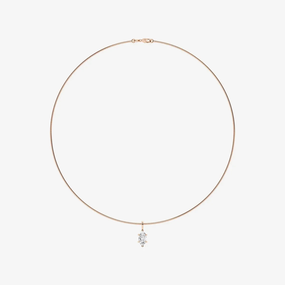 Rose gold necklace with marquise lab grown diamond pendant from Delux Jewelry on white background