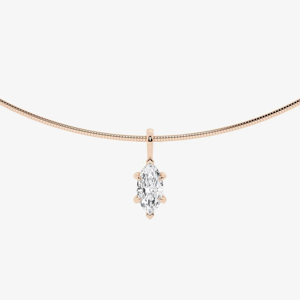 Rose gold necklace with marquise lab grown diamond pendant from Delux Jewelry