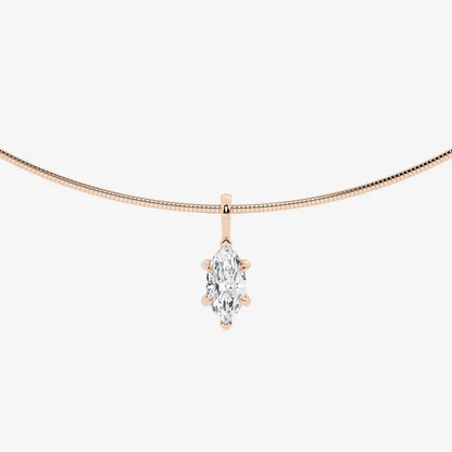 Rose gold necklace with marquise lab grown diamond pendant from Delux Jewelry