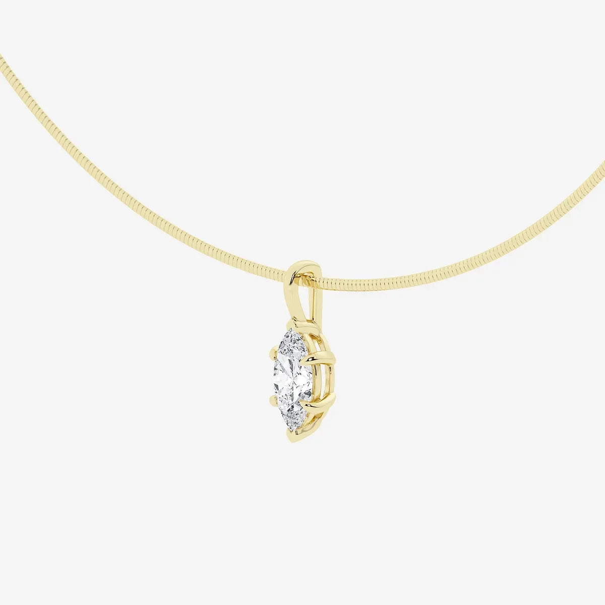 Yellow gold necklace with marquise lab-grown diamond pendant, Delux Jewelry