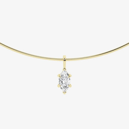 Marquise lab grown diamond pendant on yellow gold chain, Delux Jewelry fine necklace