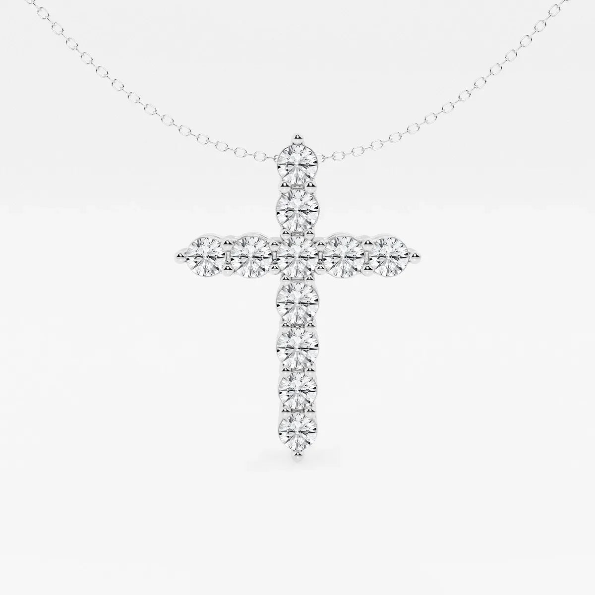 White gold cross pendant with lab grown diamonds on a delicate chain, Delux Jewelry