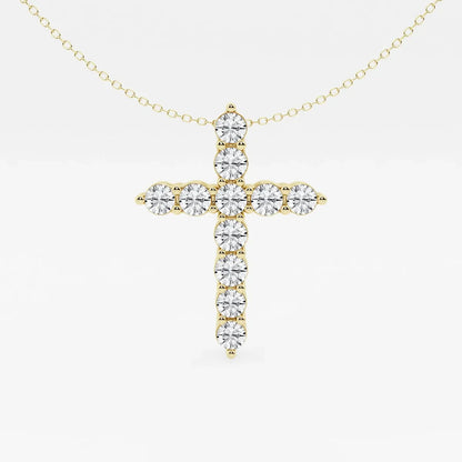 Yellow gold cross pendant necklace with round lab grown diamonds on a fine chain, Delux Jewelry