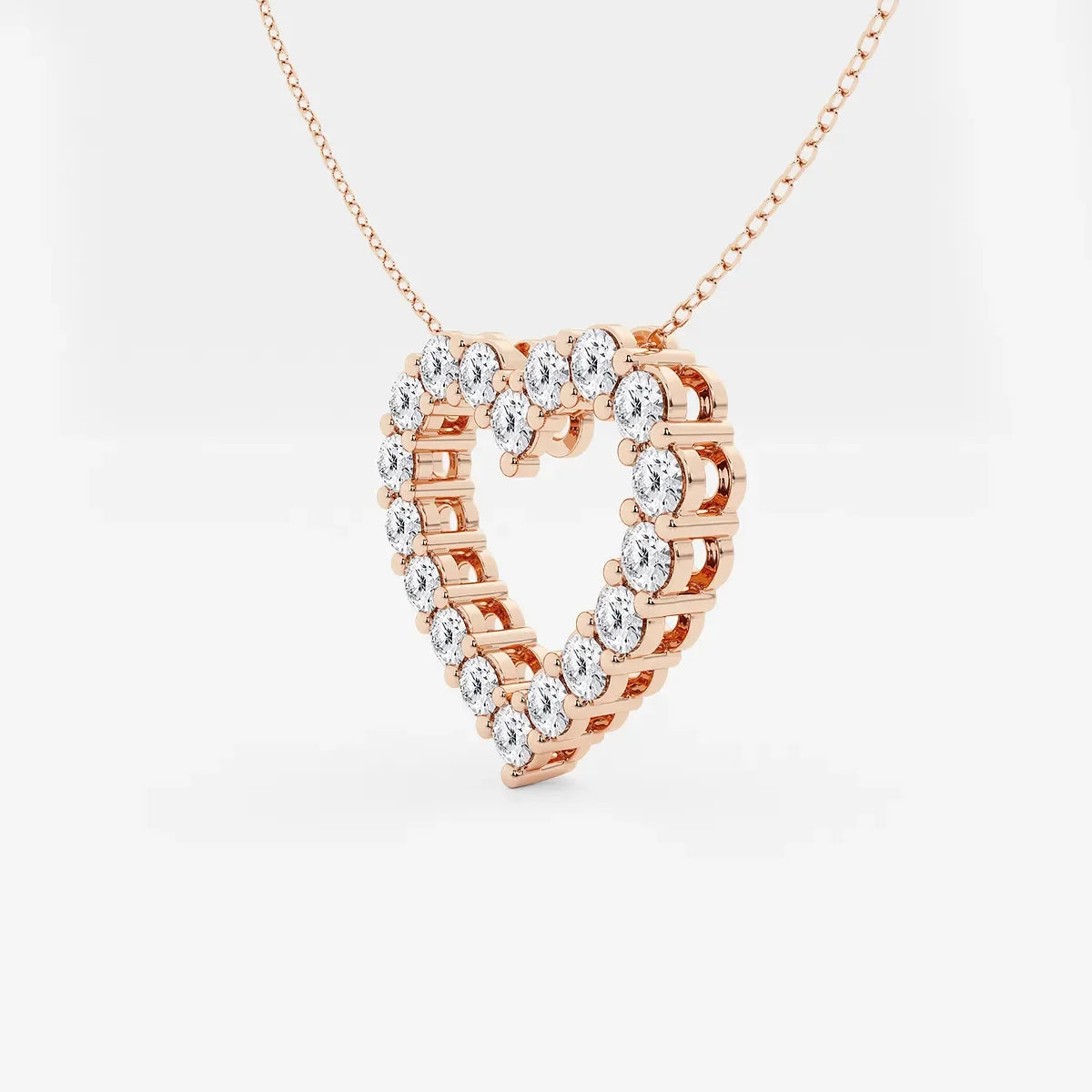 Rose gold heart outline pendant with lab grown diamonds on fine chain, Delux Jewelry