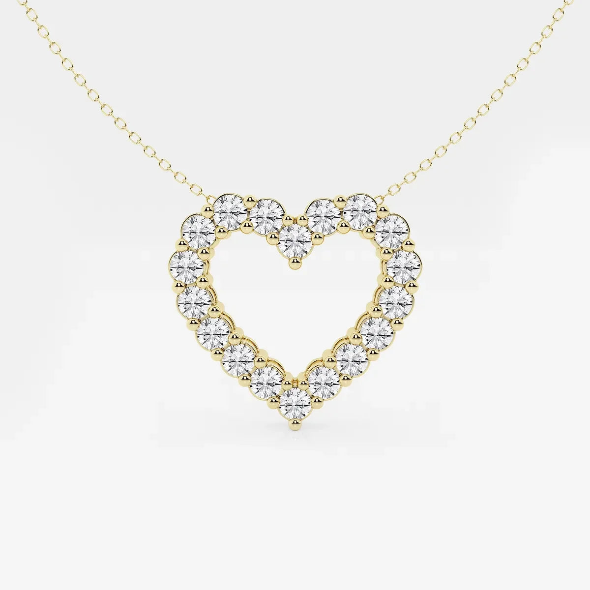 Yellow gold heart outline pendant with lab grown diamonds on fine chain, Delux Jewelry
