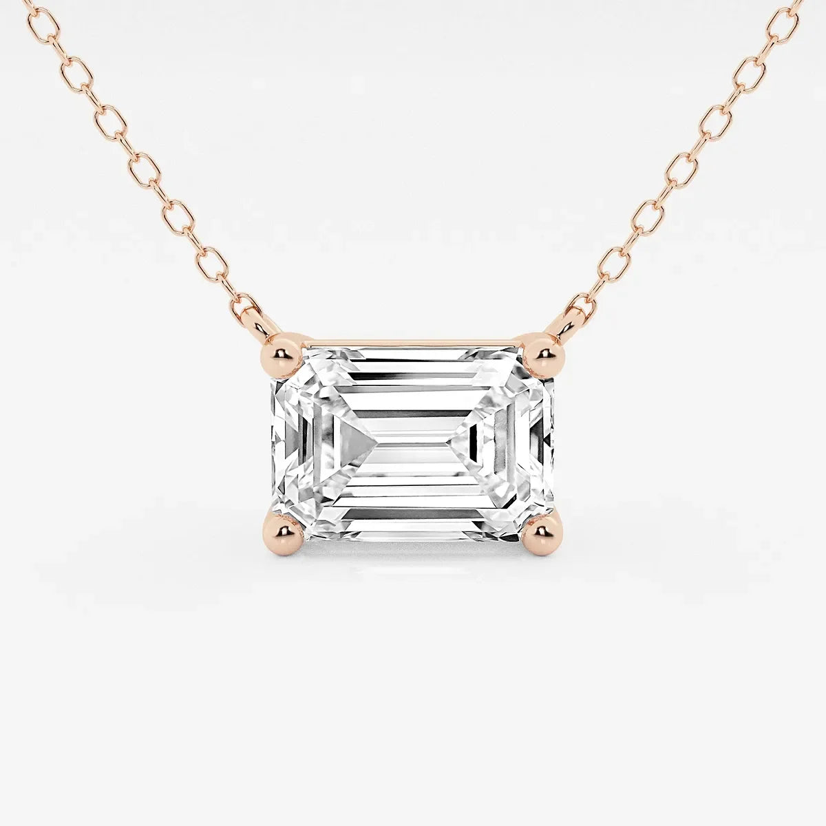 Rose gold necklace with emerald-cut lab grown diamond pendant, Delux Jewelry