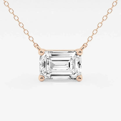 Rose gold necklace with emerald-cut lab grown diamond pendant, Delux Jewelry