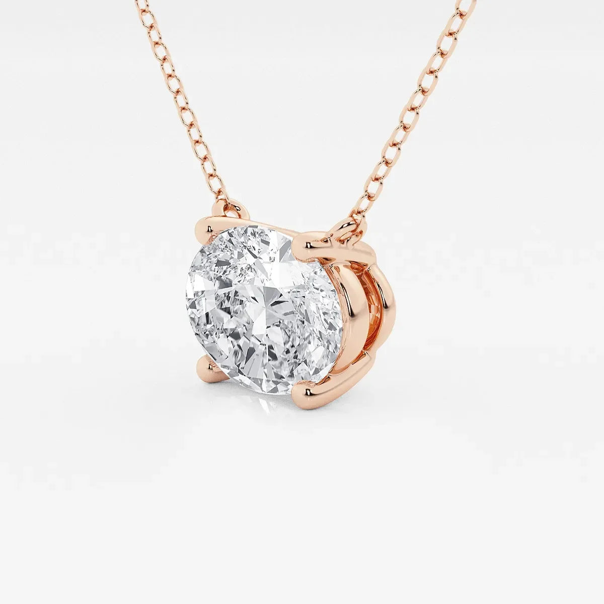 Rose gold oval lab grown diamond pendant necklace on fine chain, Delux Jewelry