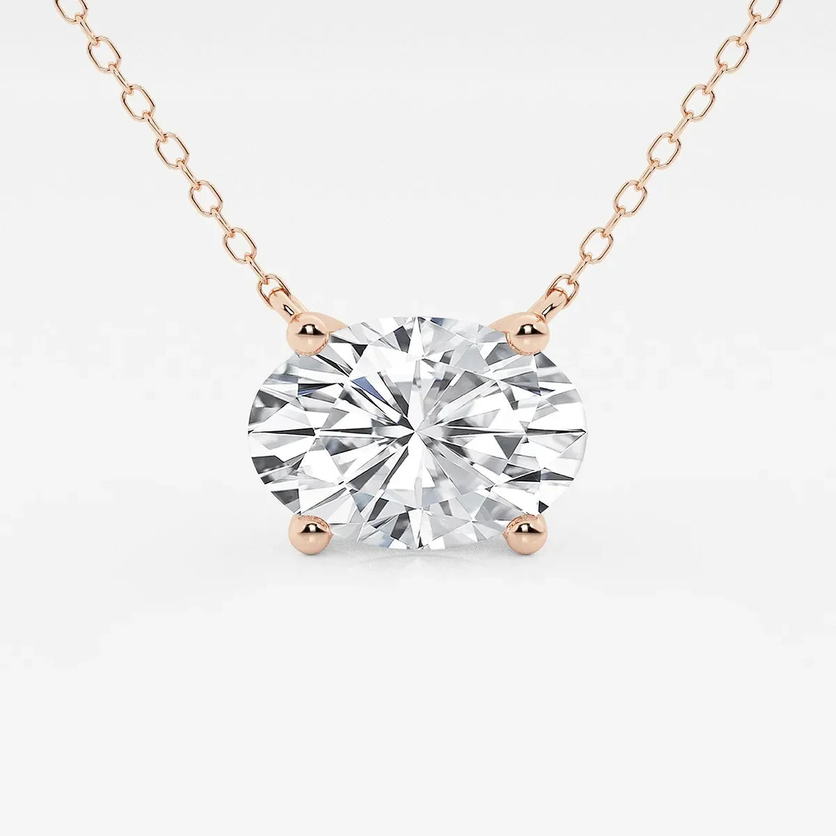 Rose gold chain necklace with oval cut lab grown diamond pendant from Delux Jewelry