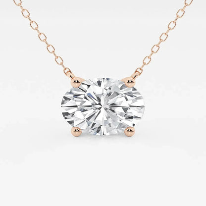 Rose gold chain necklace with oval cut lab grown diamond pendant from Delux Jewelry