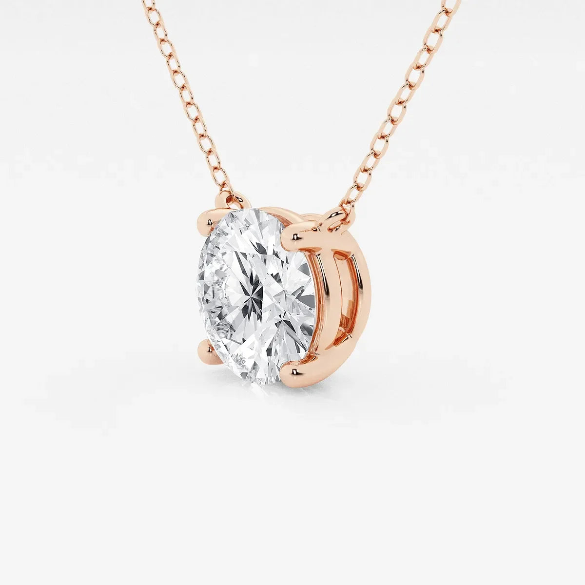 Rose gold chain with round lab grown diamond pendant, Delux Jewelry fine necklace
