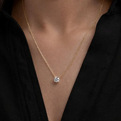 Gold chain necklace with round lab grown diamond pendant from Delux Jewelry