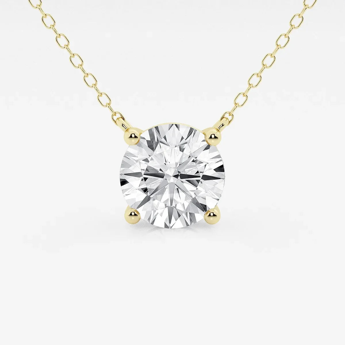 Yellow gold chain necklace with round lab grown diamond pendant, Delux Jewelry
