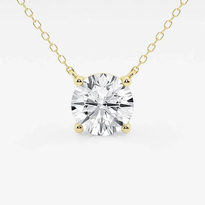 Yellow gold chain necklace with round lab grown diamond pendant, Delux Jewelry