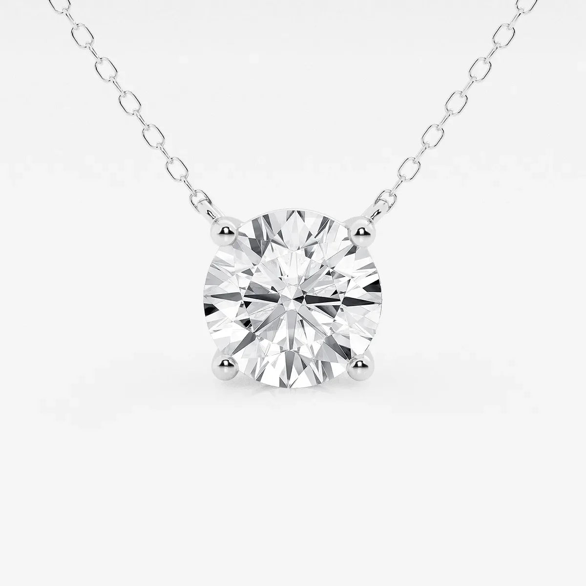 Round lab grown diamond pendant necklace in white gold on delicate chain, Delux Jewelry