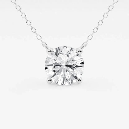 Round lab grown diamond pendant necklace in white gold on delicate chain, Delux Jewelry