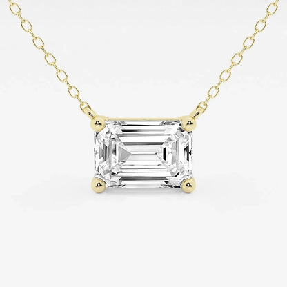 Emerald cut lab grown diamond pendant on yellow gold chain, Delux Jewelry