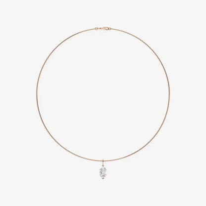 Rose gold necklace with marquise lab grown diamond pendant on white background, Delux Jewelry