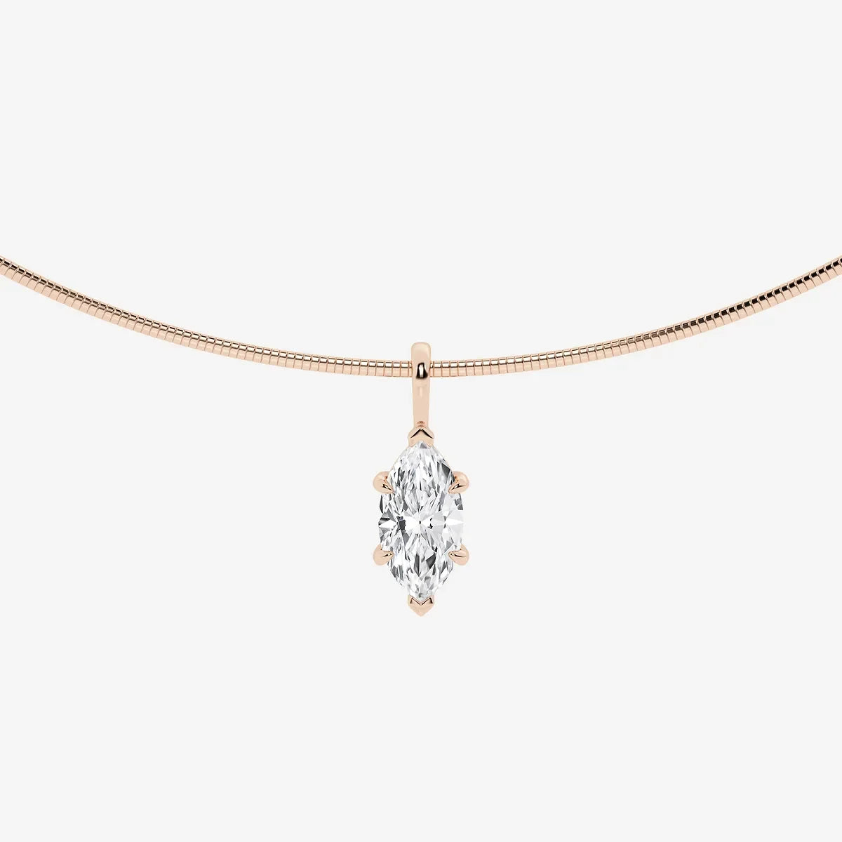 Rose gold necklace with marquise lab grown diamond pendant, Delux Jewelry