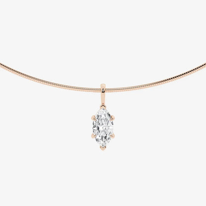 Rose gold necklace with marquise lab grown diamond pendant, Delux Jewelry