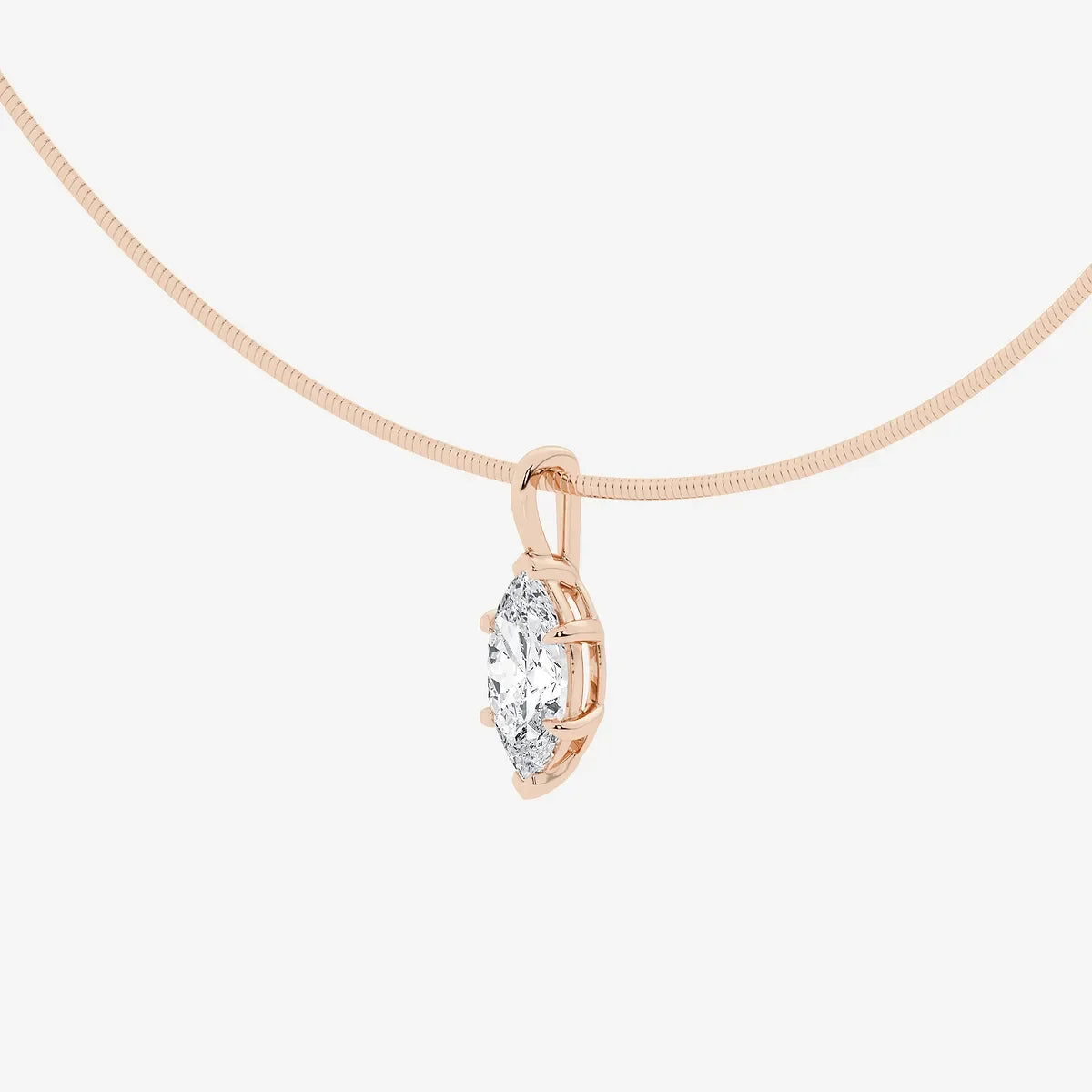 Rose gold necklace with marquise cut lab grown diamond pendant, Delux Jewelry