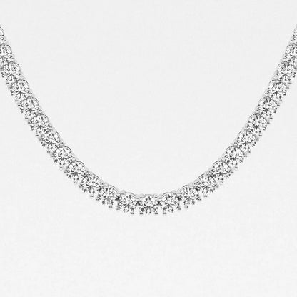 Sterling silver tennis chain with round lab-grown diamonds on white background, Delux Jewelry