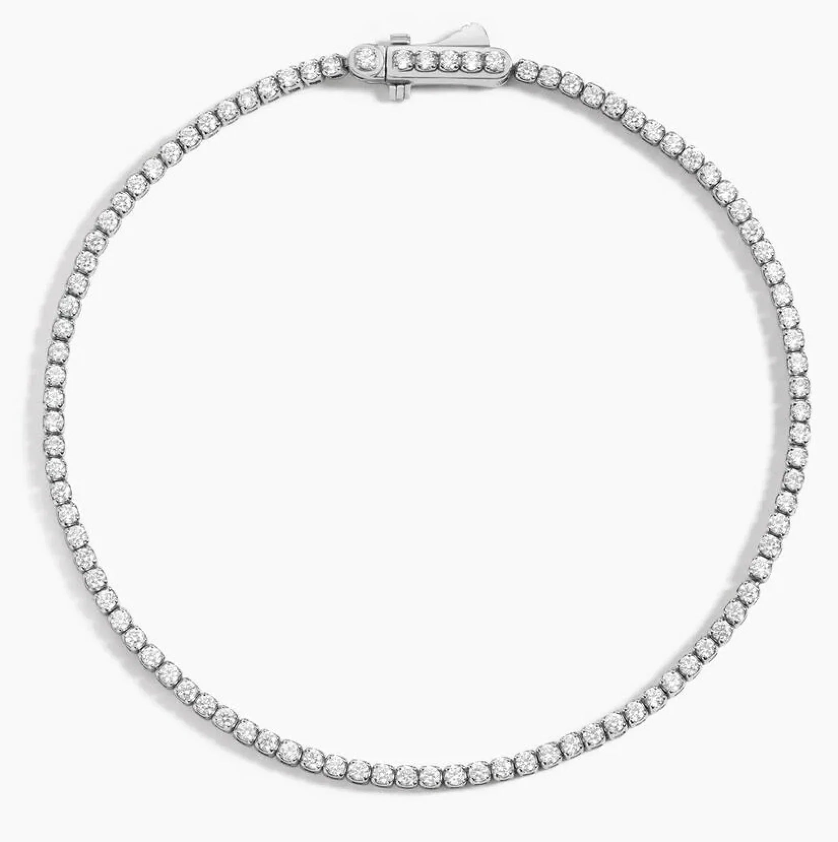 Lab grown diamond tennis bracelet in 14K white gold, round cut stones, Delux Jewelry