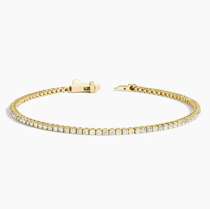 14K yellow gold lab diamond tennis bracelet with open clasp on white background, Delux Jewelry