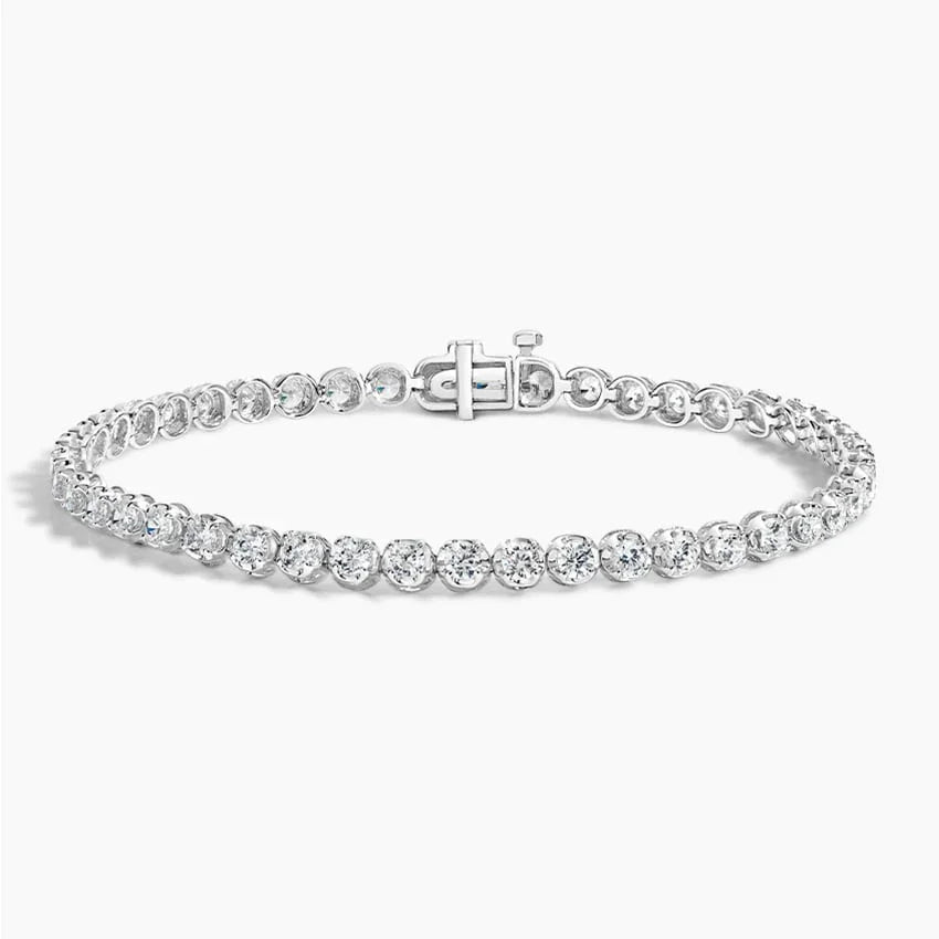 14k white gold lab diamond tennis bracelet with round cut stones, Delux Jewelry