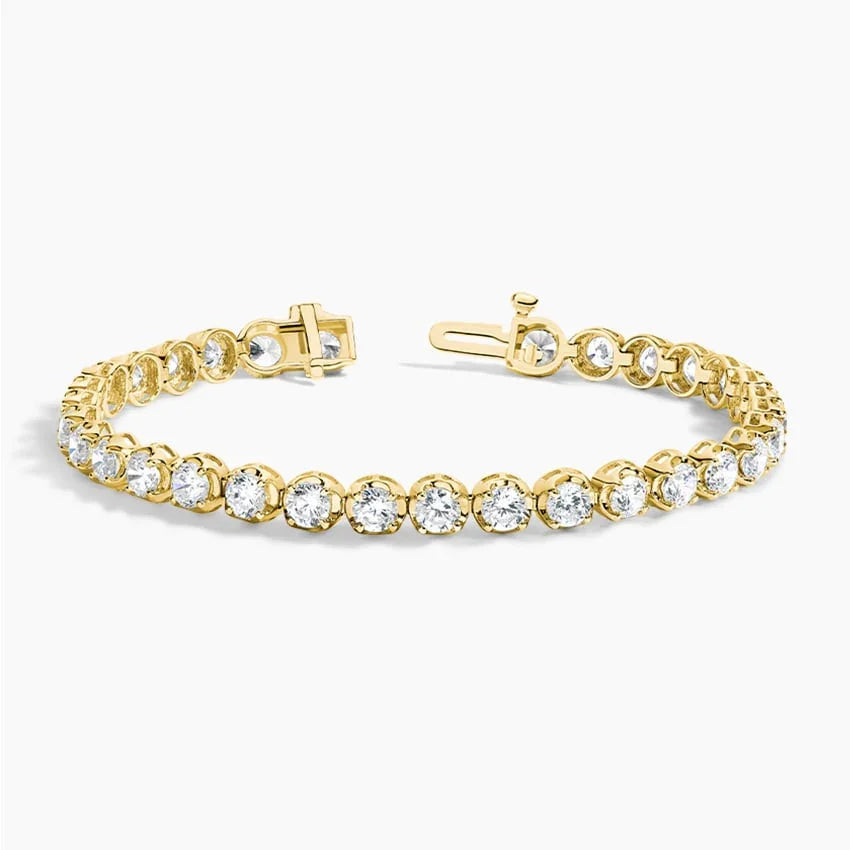 Lab grown diamond tennis bracelet in 14K yellow gold with open clasp, fine jewelry from Delux Jewelry