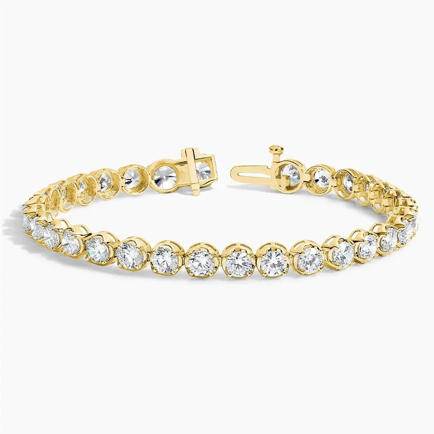 Lab grown diamond tennis bracelet in 14K yellow gold with open clasp, Delux Jewelry