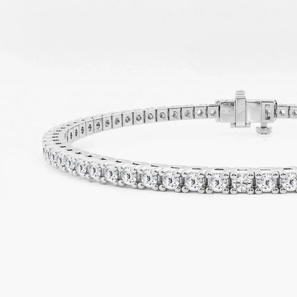 Lab grown diamond tennis bracelet in white gold by Delux Jewelry on white background