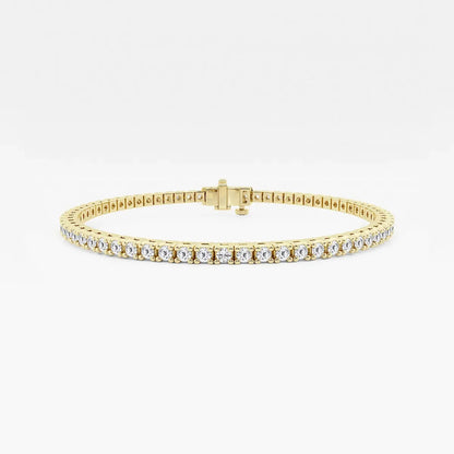 Yellow gold tennis bracelet with lab grown diamonds by Delux Jewelry on white background