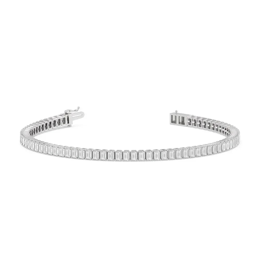 7 inch emerald lab diamond tennis bracelet in 14K white gold with open clasp, Delux Jewelry