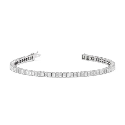 7 inch emerald lab diamond tennis bracelet in 14K white gold with open clasp, Delux Jewelry
