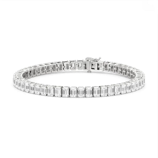7 inch emerald cut lab grown diamond tennis bracelet in 14K white gold, Delux Jewelry