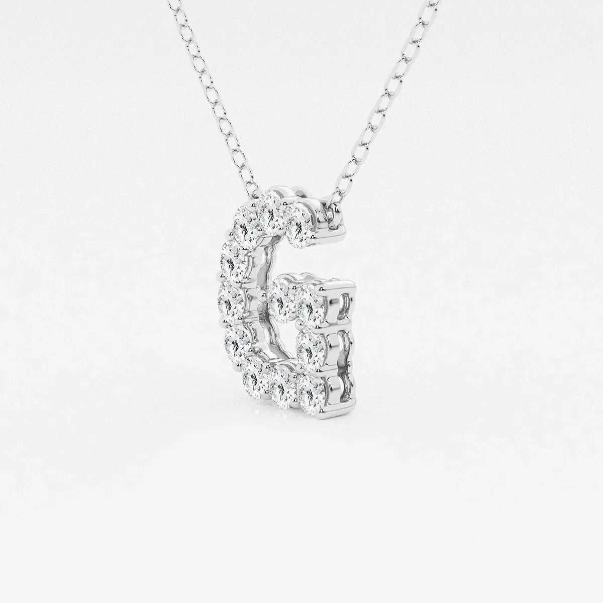 Lab grown diamond letter C pendant necklace in white gold from Delux Jewelry