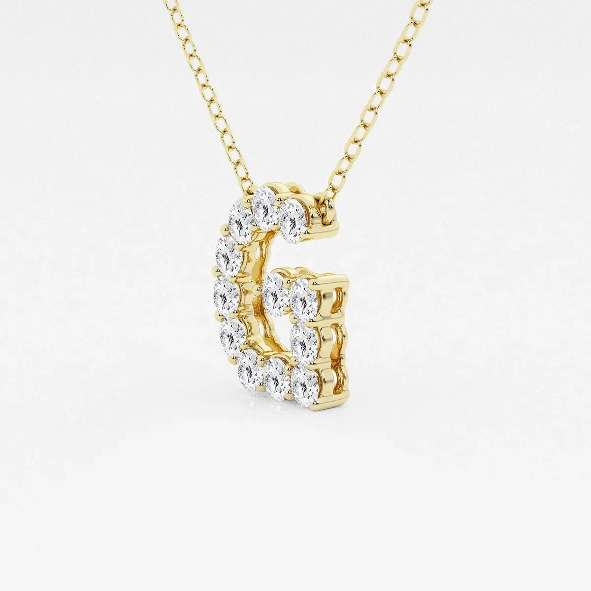 Gold chain necklace with letter C pendant set with lab grown diamonds from Delux Jewelry