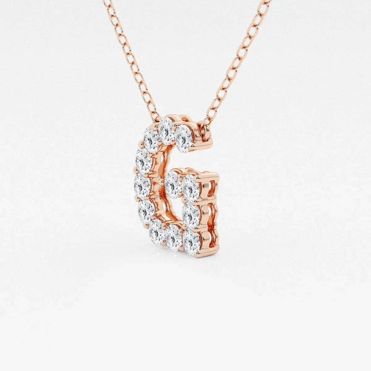 Rose gold necklace with letter C pendant set with lab grown diamonds, Delux Jewelry