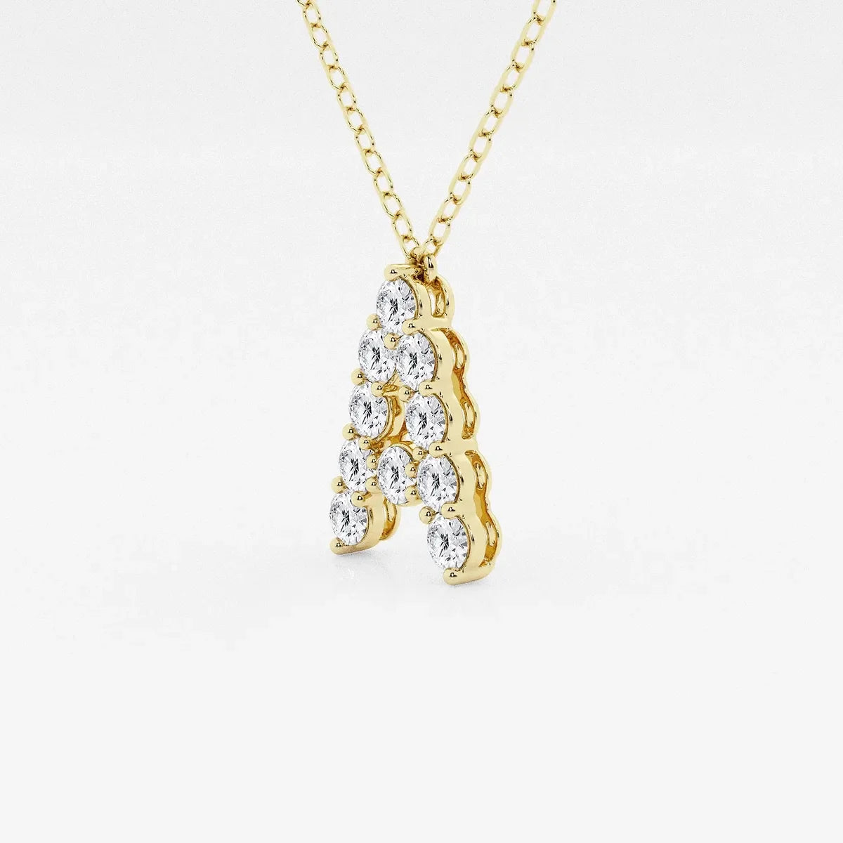 Gold necklace with letter A pendant set with round lab grown diamonds, Delux Jewelry