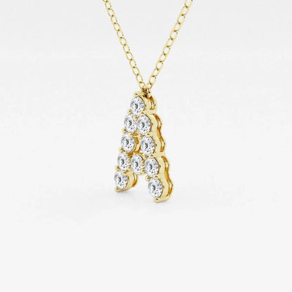 Gold necklace with letter A pendant set with round lab grown diamonds, Delux Jewelry