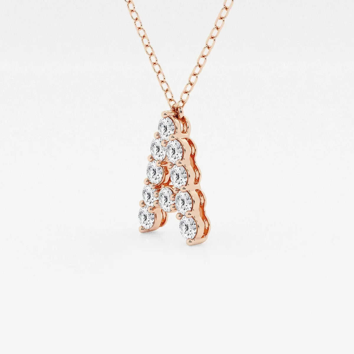 Rose gold necklace with letter A pendant set with round lab grown diamonds from Delux Jewelry
