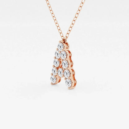Rose gold necklace with letter A pendant set with round lab grown diamonds from Delux Jewelry