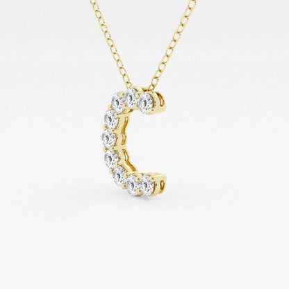 Gold necklace with a C-shaped pendant set with lab grown diamonds from Delux Jewelry