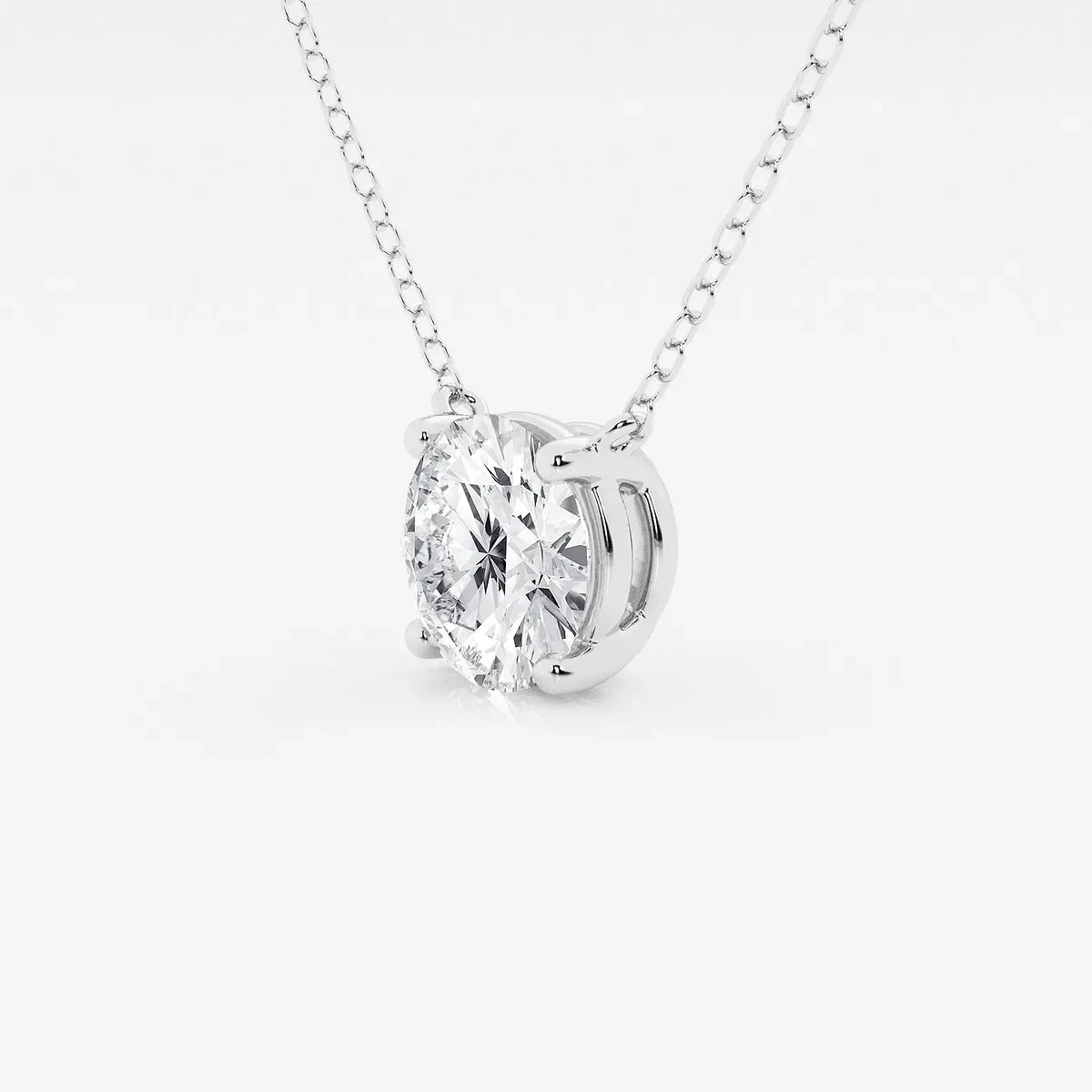 Round lab grown diamond pendant necklace in white gold on delicate chain, Delux Jewelry