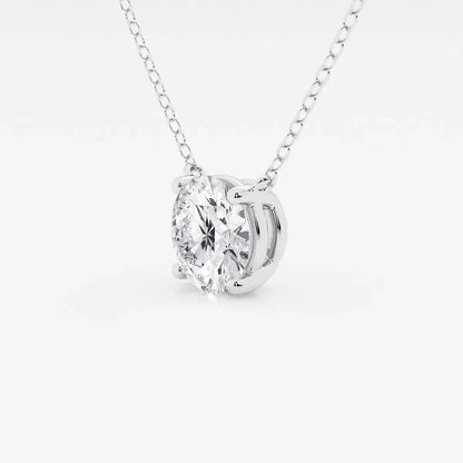 Round lab grown diamond pendant necklace in white gold on delicate chain, Delux Jewelry