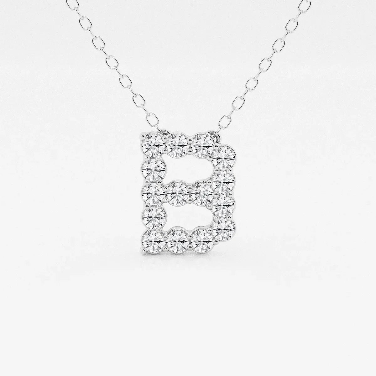 Lab grown diamond letter B pendant necklace on silver chain by Delux Jewelry